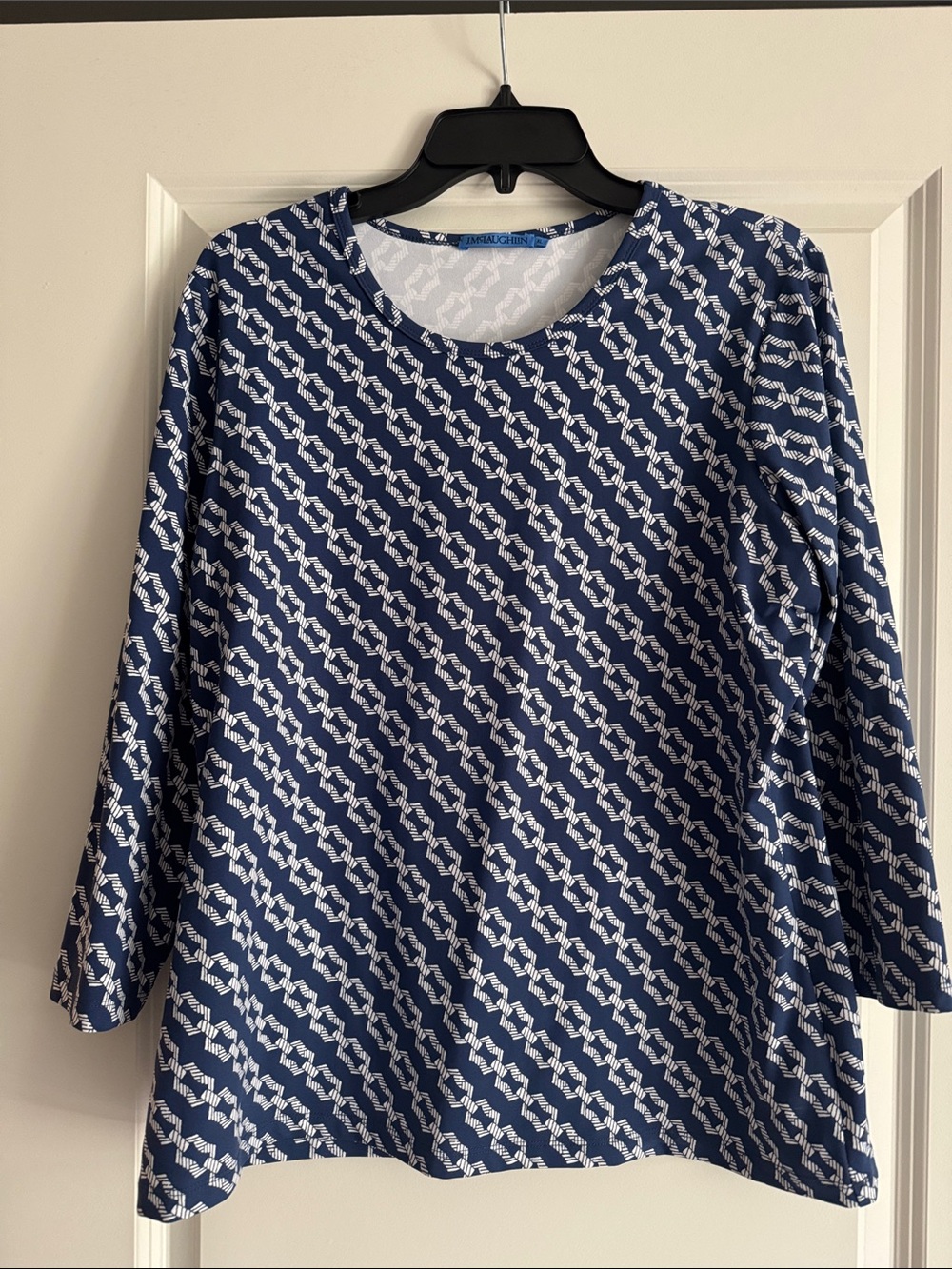 J. McLaughlin Navy and White Patterned Long-Sleeve Tee